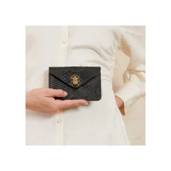 Hot Claris Virot Alex Wallet Black Python Golden Hardware