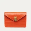 Clearance Claris Virot Alex Wallet Orange Koi Embossed Croco Leather