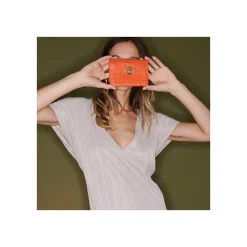 Clearance Claris Virot Alex Wallet Orange Koi Embossed Croco Leather