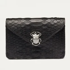 Discount Claris Virot Alex Wallet Black Python Silver Hardware