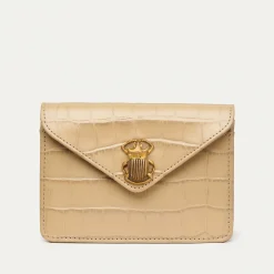 New Claris Virot Alex Wallet Sesame Beige Embossed Croco