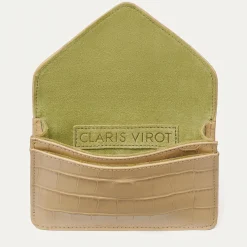 New Claris Virot Alex Wallet Sesame Beige Embossed Croco