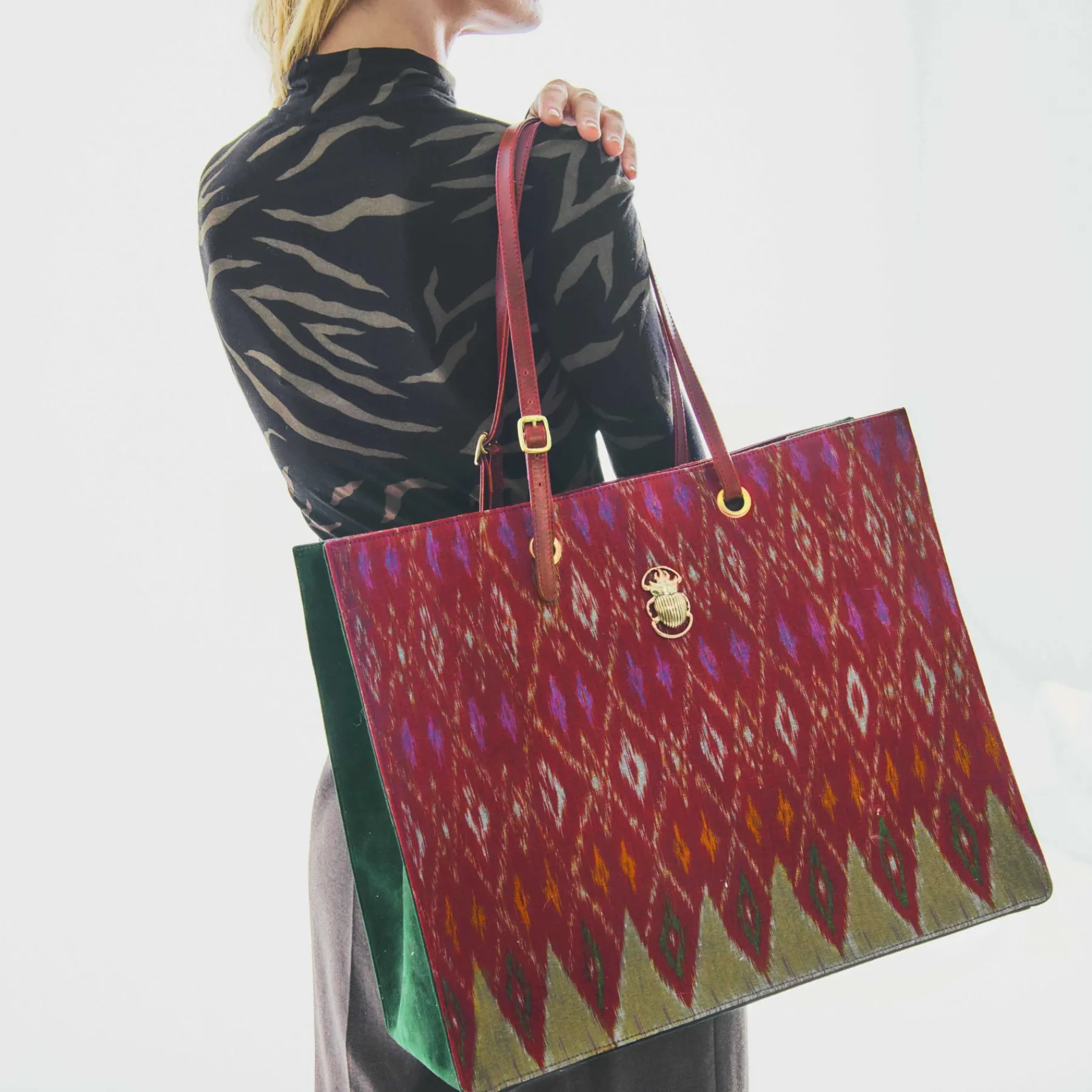 Best Sale Claris Virot Archi Bag Burgundy Endek Cotton