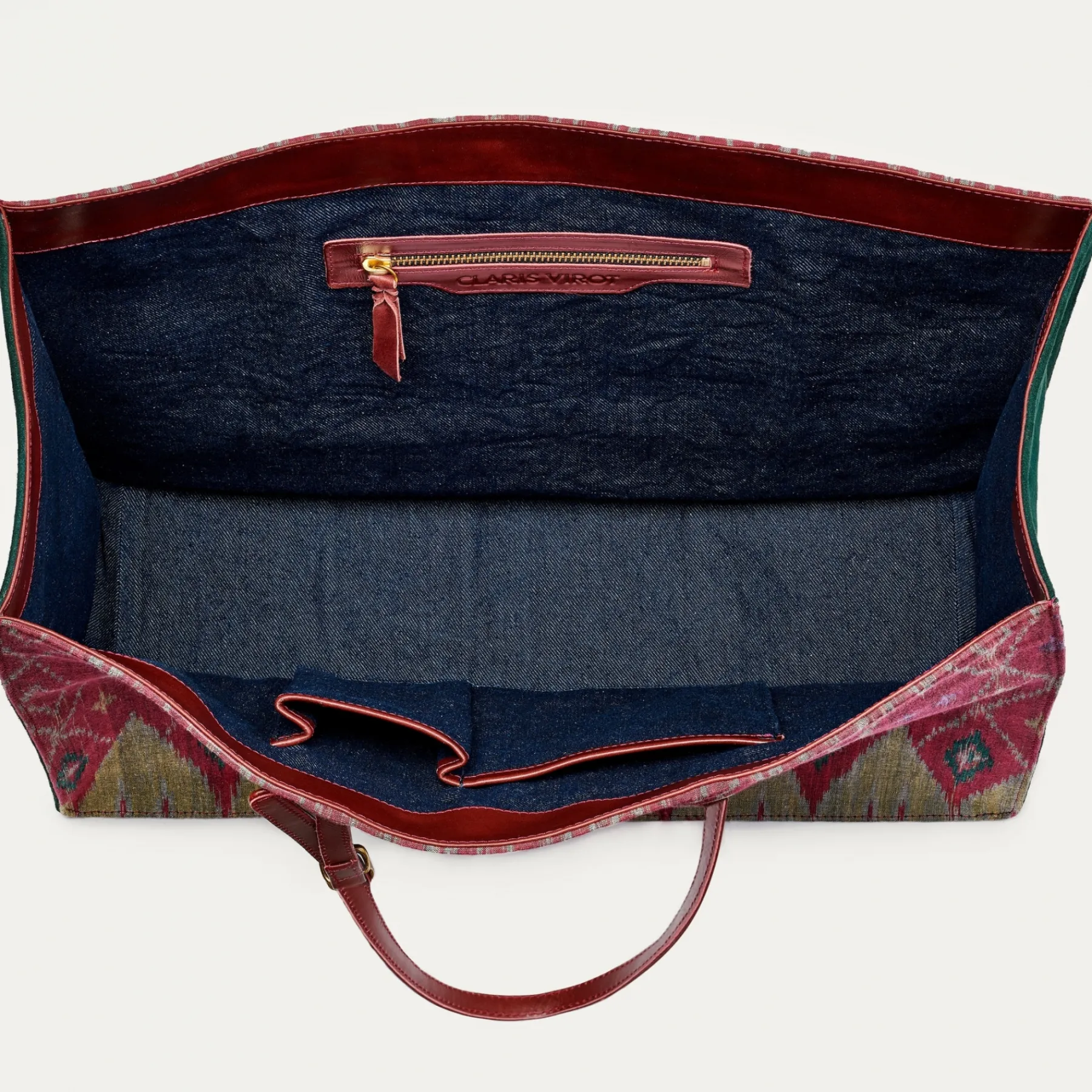 Best Sale Claris Virot Archi Bag Burgundy Endek Cotton