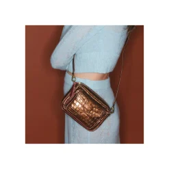 New Claris Virot Baby Charly Bag Metallic Bark Embossed Croco Leather