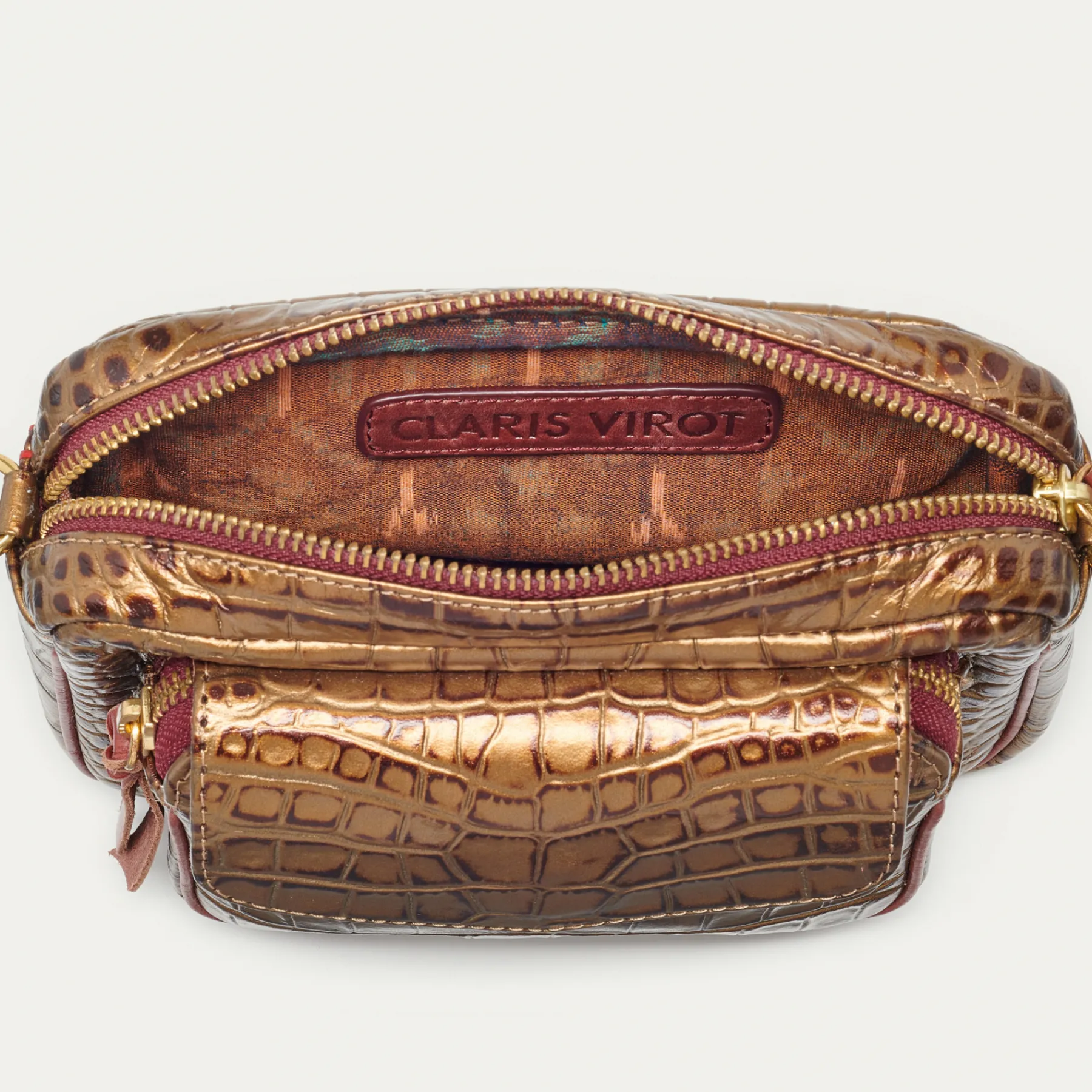 New Claris Virot Baby Charly Bag Metallic Bark Embossed Croco Leather