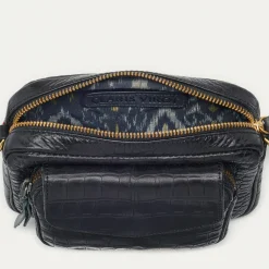 New Claris Virot Baby Charly Bag Black Embossed Croco Leather