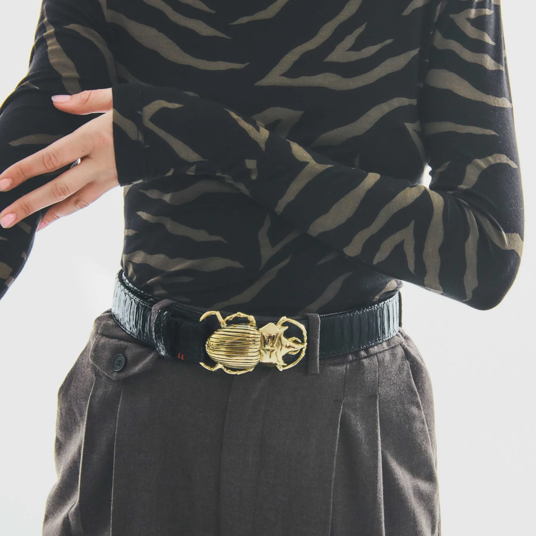 Flash Sale Claris Virot Beetle Belt Black Python Gold Buckle