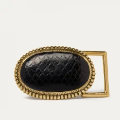 New Claris Virot Belt Buckle Black Python Gold Buckle