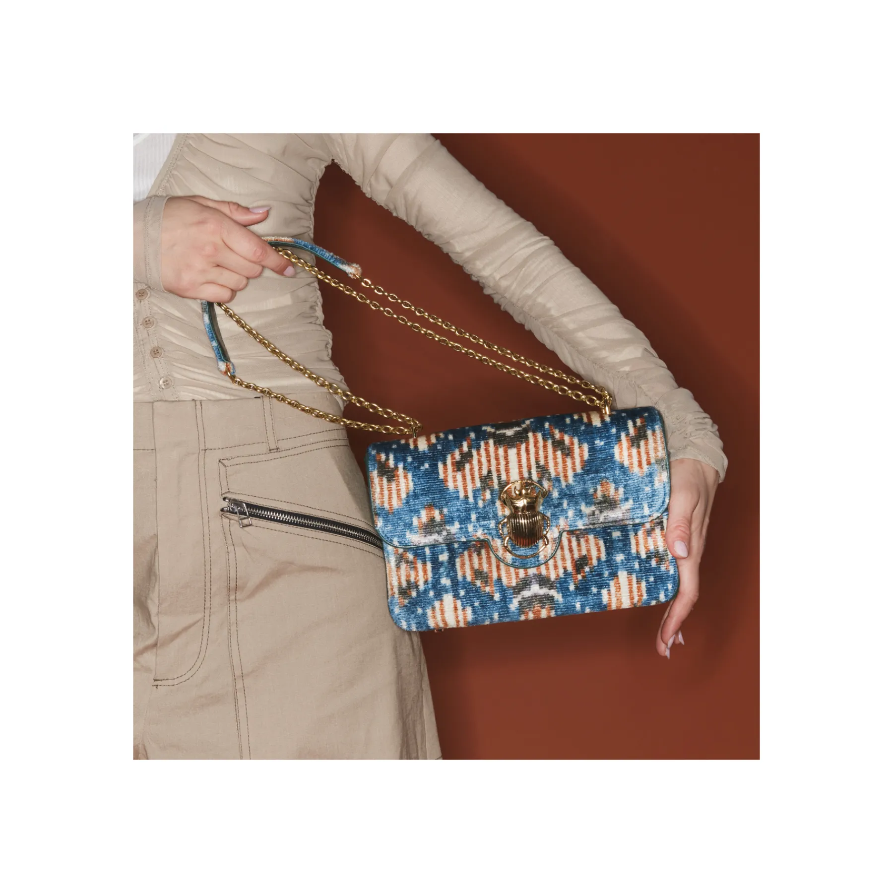 Best Sale Claris Virot Big Ava Bag Blue Snowflake Silk Velvet