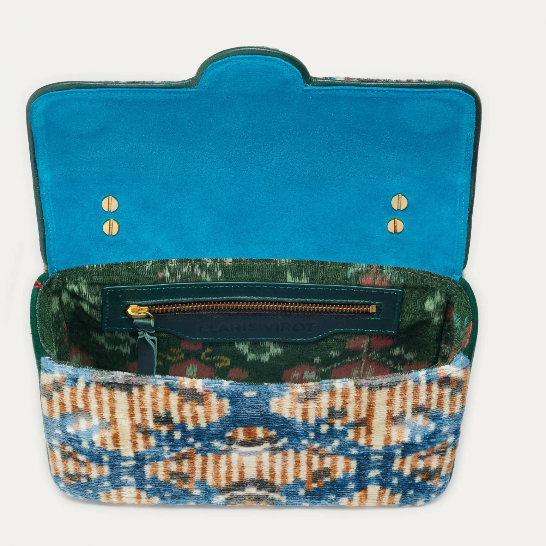 Best Sale Claris Virot Big Ava Bag Blue Snowflake Silk Velvet