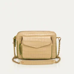 Sale Claris Virot Big Charly Bag Sesame Beige Embossed Croco