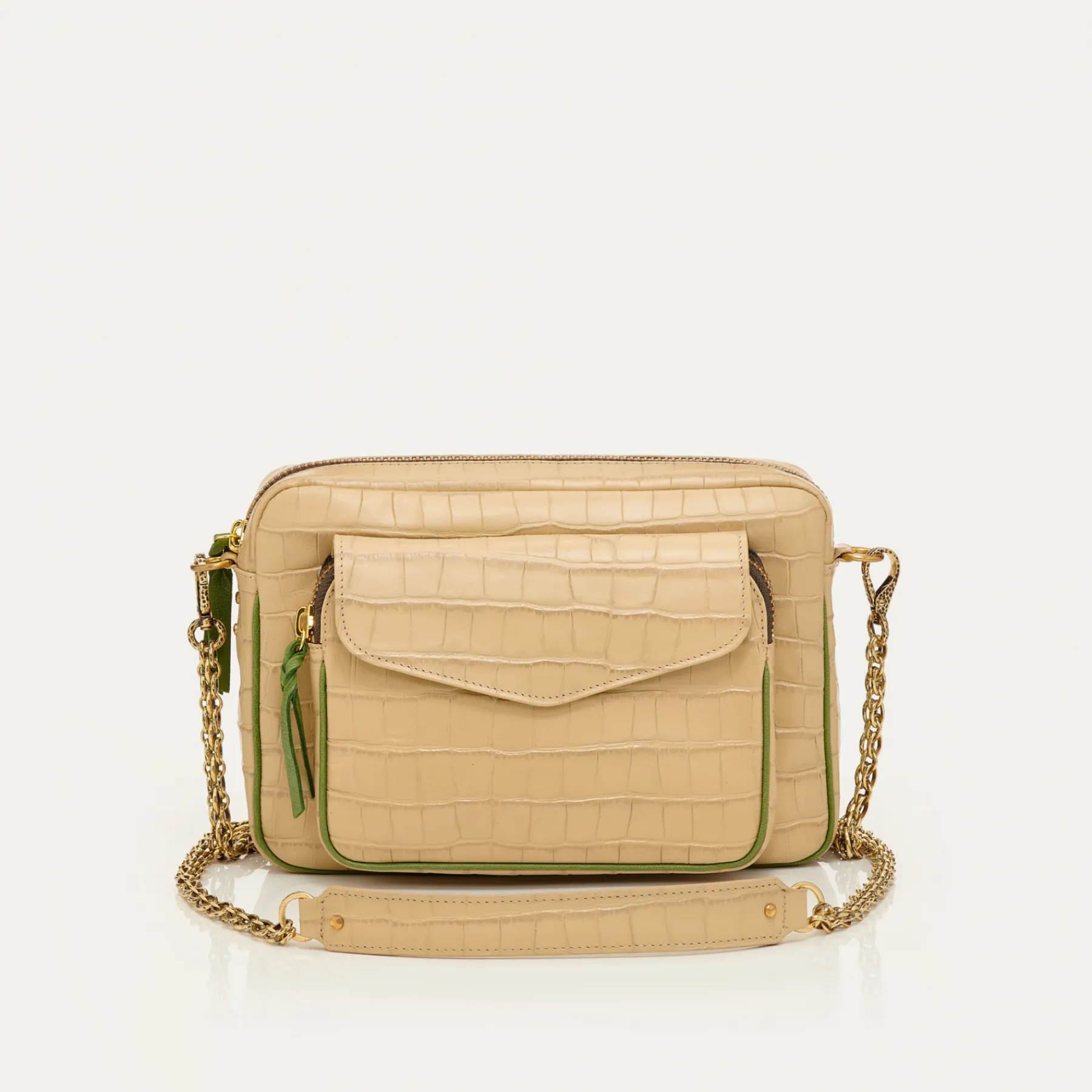 Sale Claris Virot Big Charly Bag Sesame Beige Embossed Croco