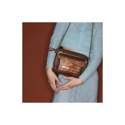 Shop Claris Virot Big Charly Bag Metallic Bark Embossed Croco Leather