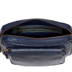 Shop Claris Virot Big Charly Bag Navy Golden Hardware Python