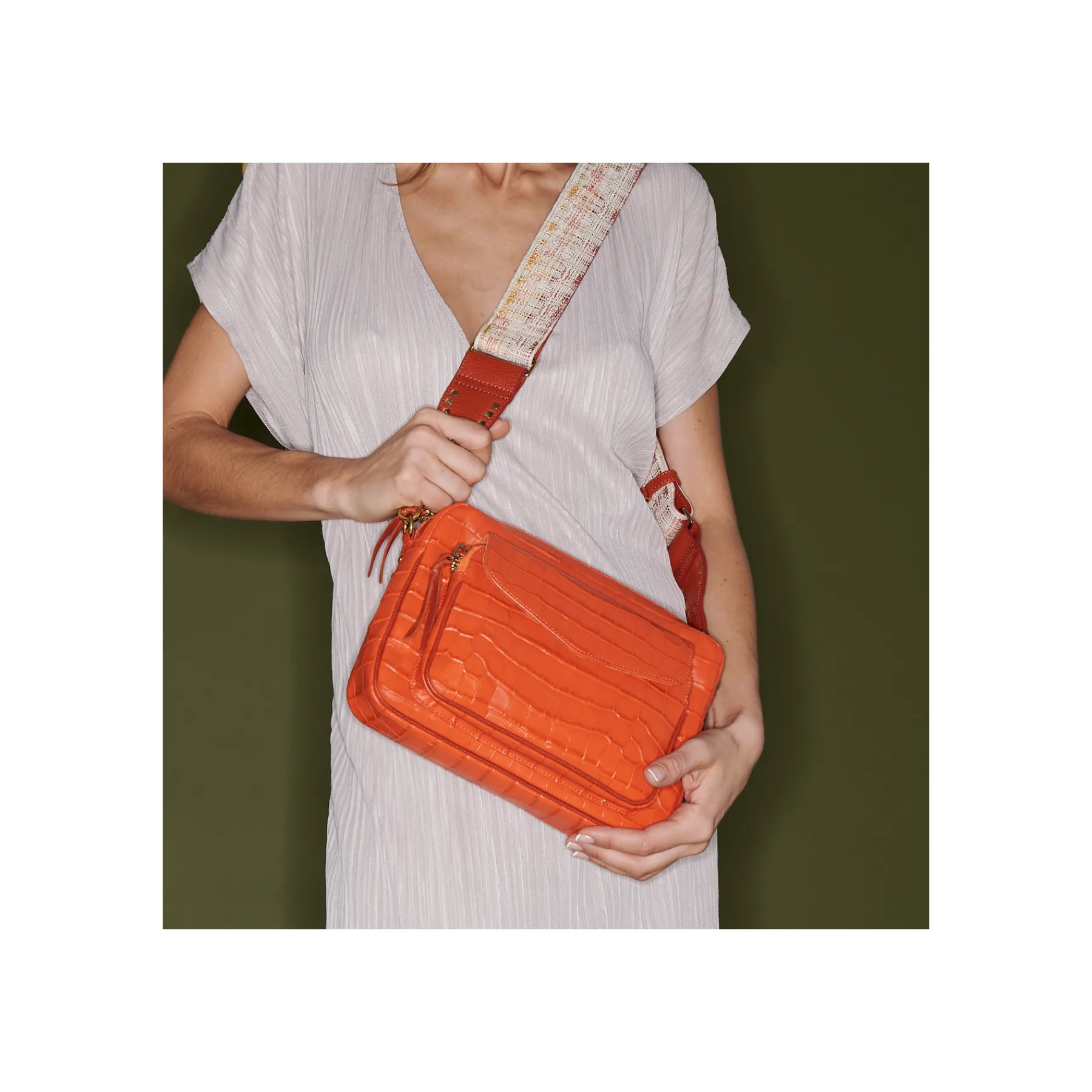 Best Sale Claris Virot Big Charly Bag Orange Koi Embossed Croco Leather