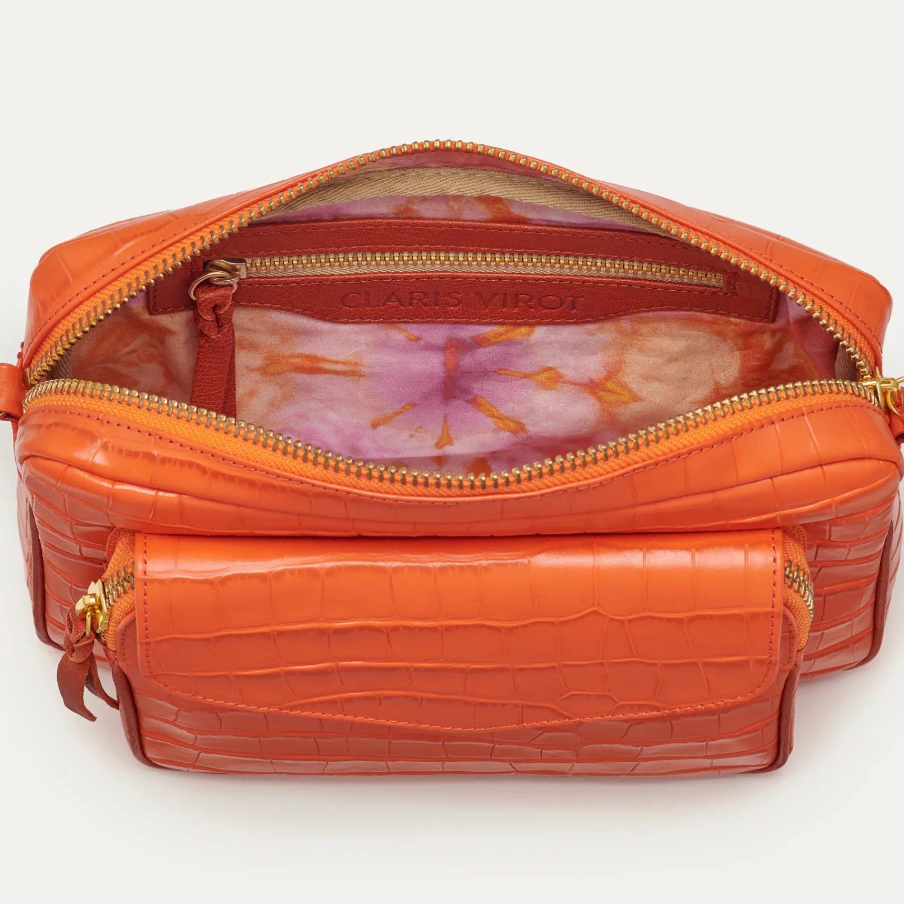 Best Sale Claris Virot Big Charly Bag Orange Koi Embossed Croco Leather