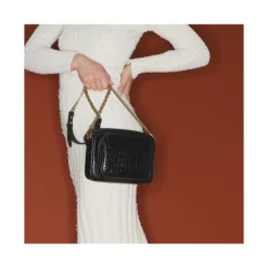 Cheap Claris Virot Big Charly Bag Black Embossed Croco Leather