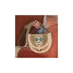 New Claris Virot Big Victoria Bag Olive Suede Embroidered And Cream Shearling