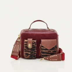 Online Claris Virot Cesar Bag Ocelot And Burgundy Leathers