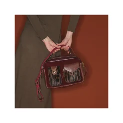 Online Claris Virot Cesar Bag Ocelot And Burgundy Leathers
