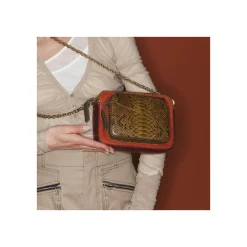 Sale Claris Virot Charly Bag Kaki Burgundy Mix Python