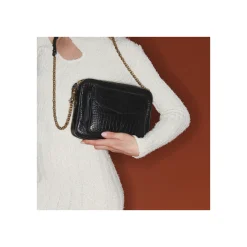 Sale Claris Virot Charly Bag Black Embossed Croco Leather