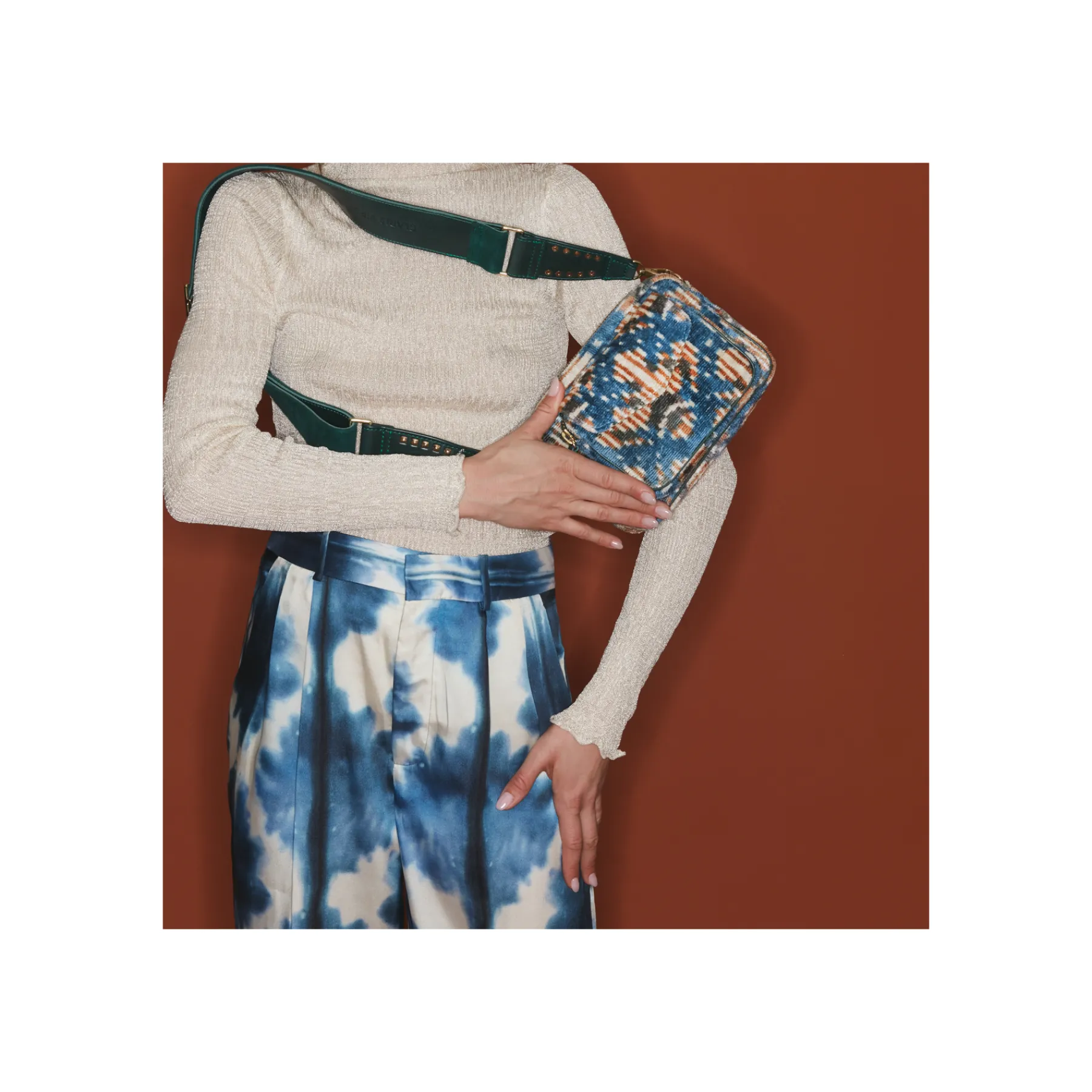 Shop Claris Virot Charly Bag Blue Snowflake Silk Velvet