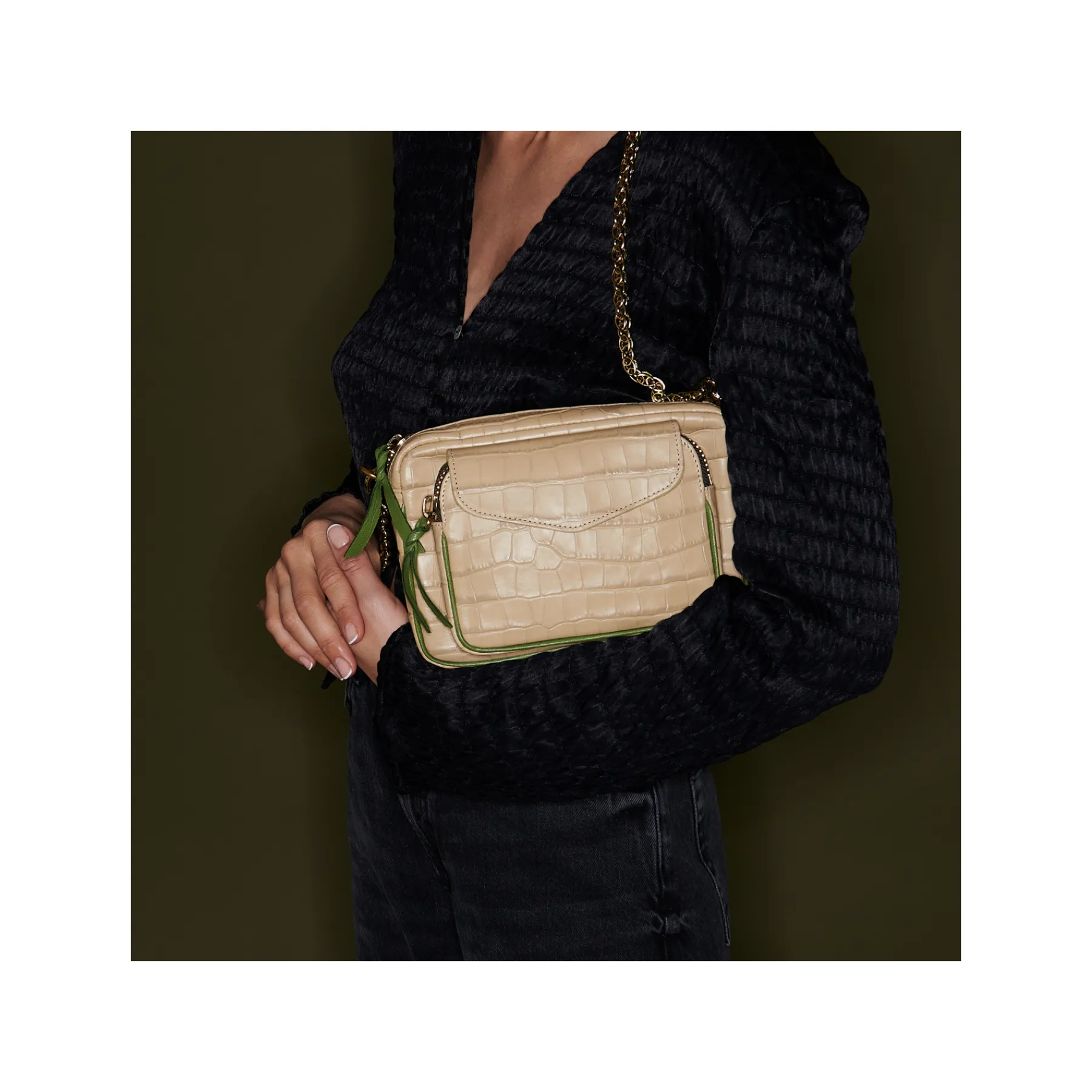 Sale Claris Virot Charly Bag Sesame Beige Embossed Croco