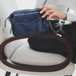 Cheap Claris Virot Charly Bag Navy Silver Hardware Python