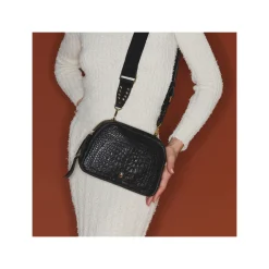 Online Claris Virot Clara Bag Black Embossed Croco Leather