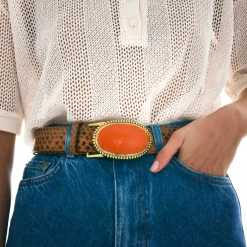 Hot Claris Virot Dallas Belt Moka Python Orange Buckle
