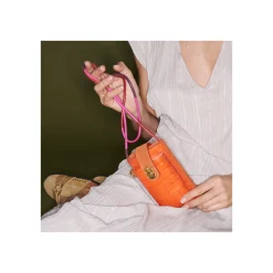 New Claris Virot Double Marcus Case Orange Koi Embossed Croco Leather