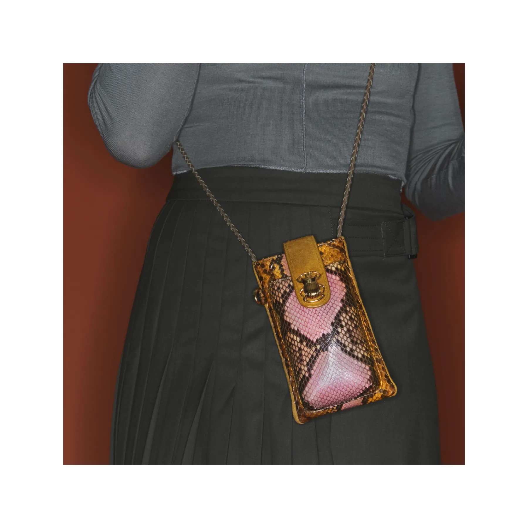 Sale Claris Virot Double Marcus Case Stone Hand Painted Python