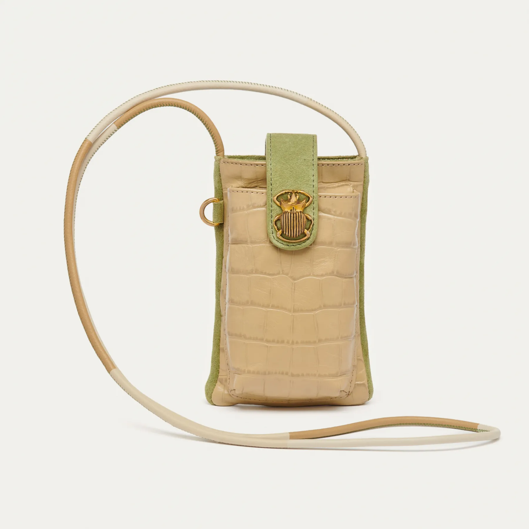 Shop Claris Virot Double Marcus Case Sesame Beige Embossed Croco