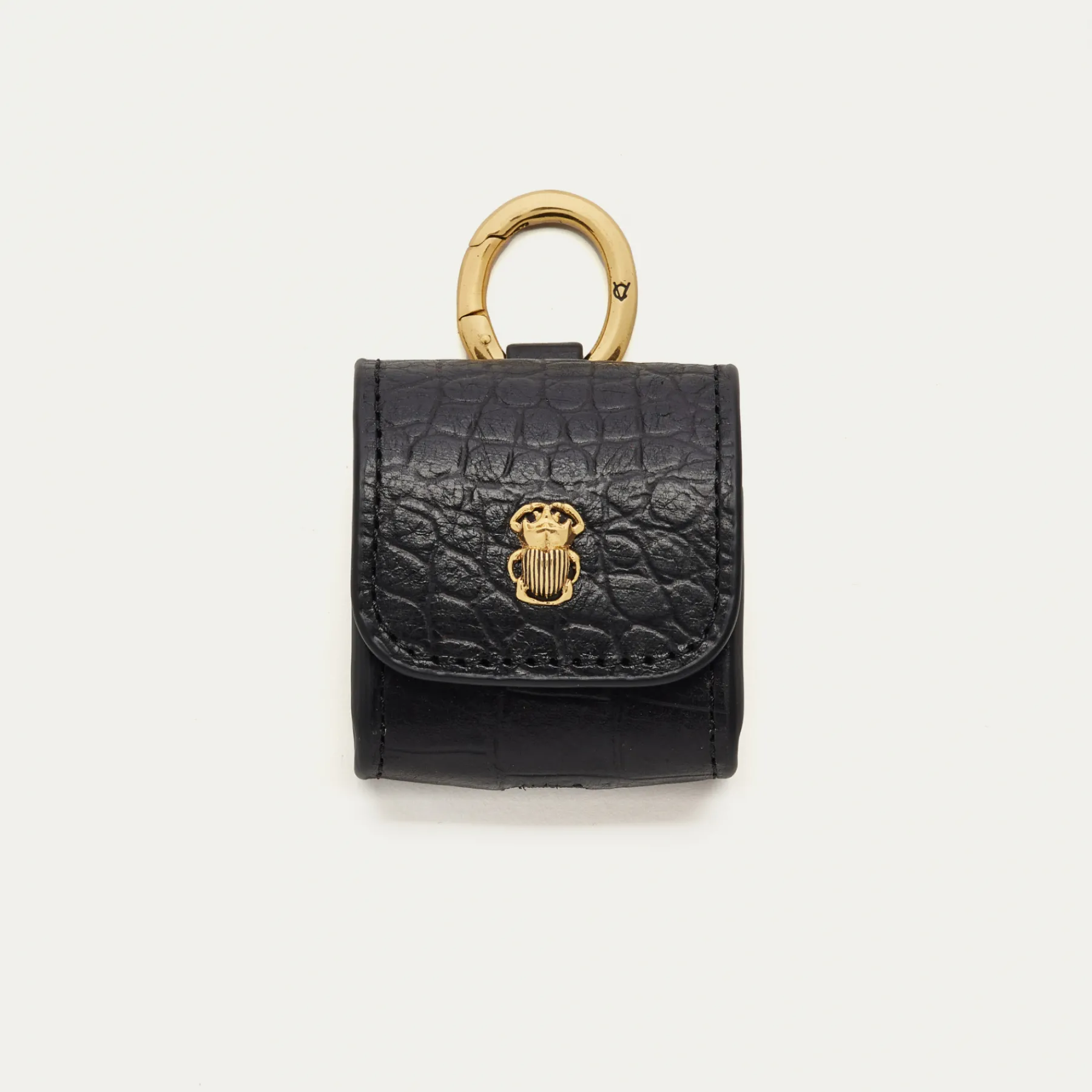 Shop Claris Virot Jamie Airpods Cases Black Embossed Croco Leather