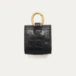 Shop Claris Virot Jamie Airpods Cases Black Embossed Croco Leather