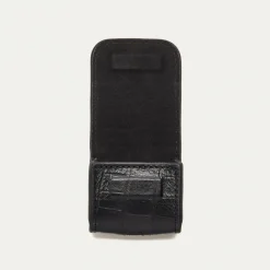 Shop Claris Virot Jamie Airpods Cases Black Embossed Croco Leather