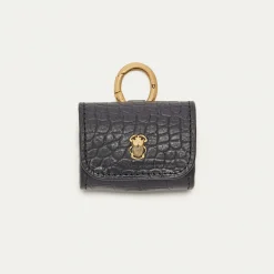 Shop Claris Virot Jamie Airpods Cases Black Embossed Croco Leather