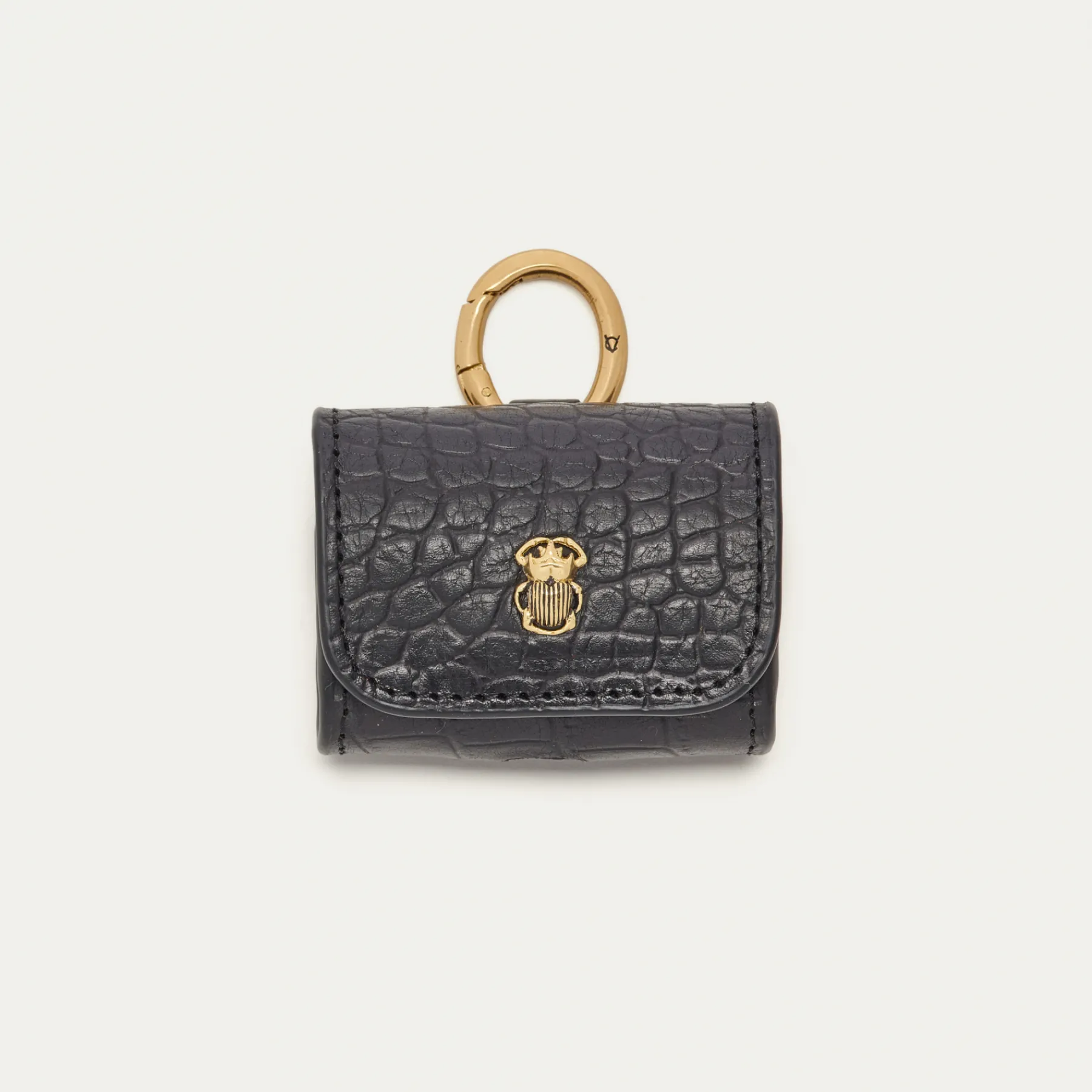 Shop Claris Virot Jamie Airpods Cases Black Embossed Croco Leather