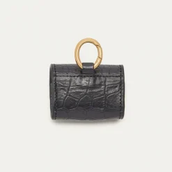 Shop Claris Virot Jamie Airpods Cases Black Embossed Croco Leather