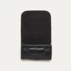 Shop Claris Virot Jamie Airpods Cases Black Embossed Croco Leather