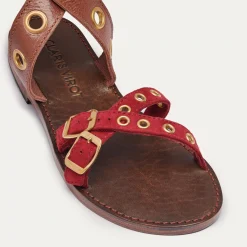 Cheap Claris Virot Laurette Sandals Burgundy Chocolate Leather And Suede