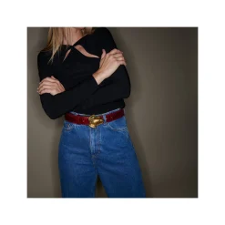 Best Sale Claris Virot Leather Belt Burgundy Python