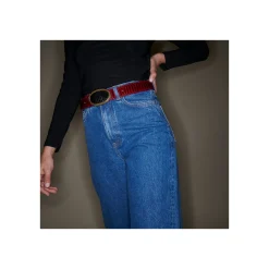 Best Sale Claris Virot Leather Belt Burgundy Python