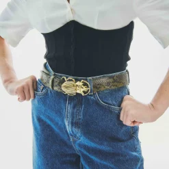 Outlet Claris Virot Leather Belt Kaki Python