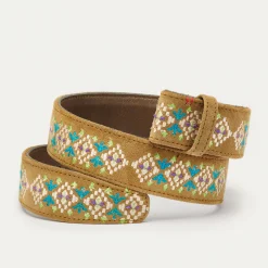 Best Sale Claris Virot Leather Belt Olive Leather Suede Embroidered