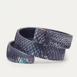 Fashion Claris Virot Leather Belt Ice Blue Metallic Python