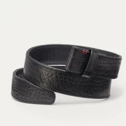 Store Claris Virot Leather Belt Black Embossed Croco Leather