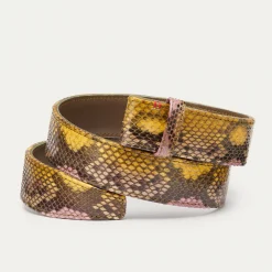Cheap Claris Virot Leather Belt Stone Hand Painted Python